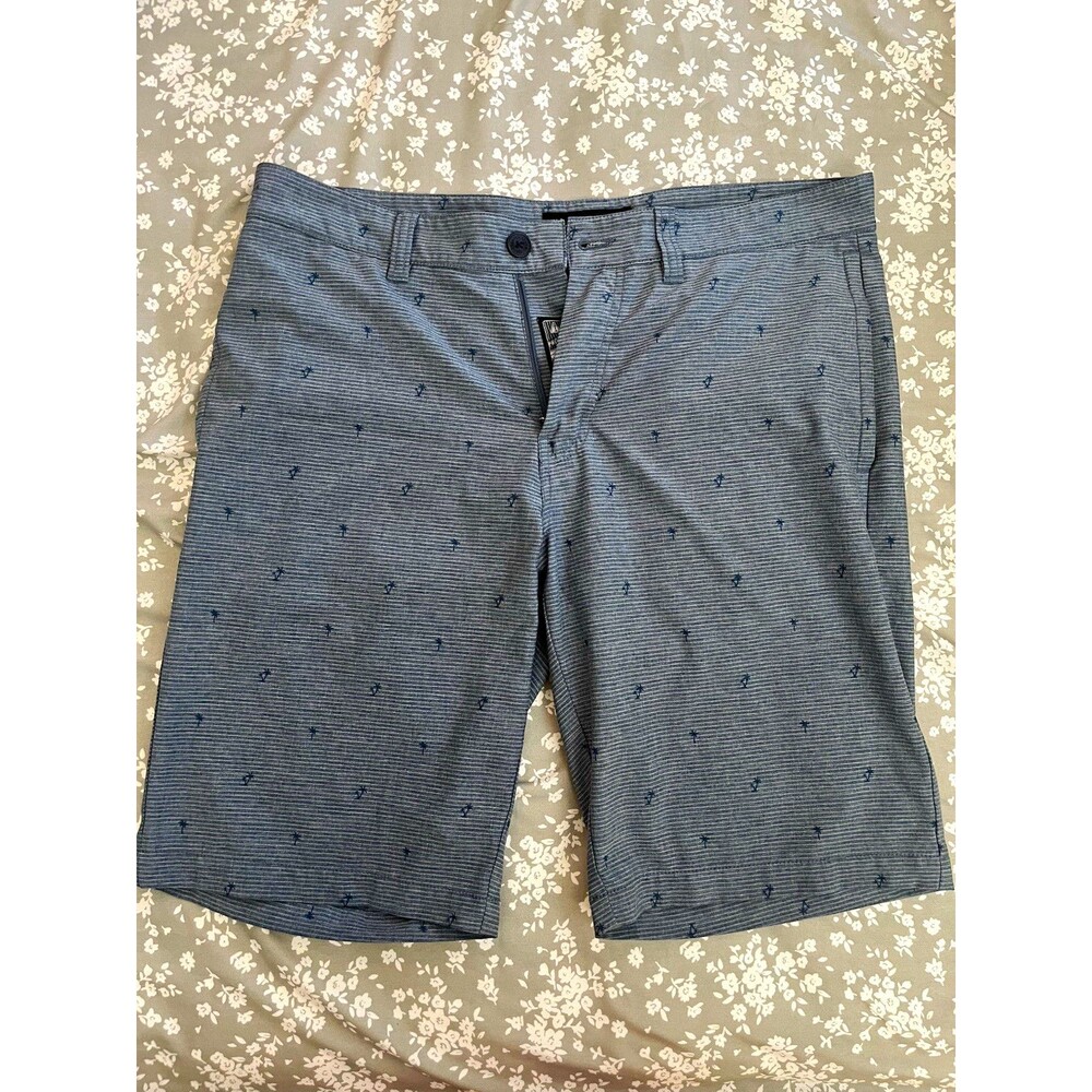 Travis Mathew Men's 34 Blue/White Striped Anchor Chino Golf Shorts 10in Stretch
